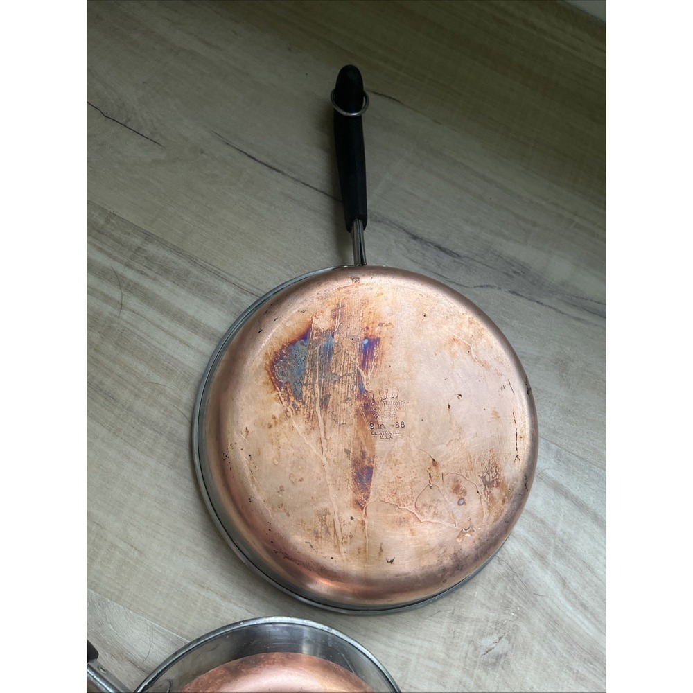 VINTAGE REVERE WARE COPPER CLAD BOTTOM 7 And 9"INCH SKILLET FRYING PANS No Lids‎ - Picture 4 of 6